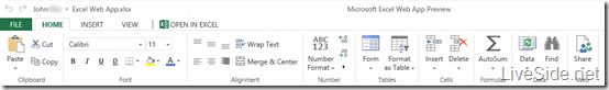 Excel Web App - Edit Mode - Home