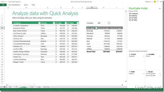 Excel Web App - View Mode - Pivot Table