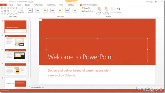 PowerPoint Web App - Edit Mode - Drawing Tools