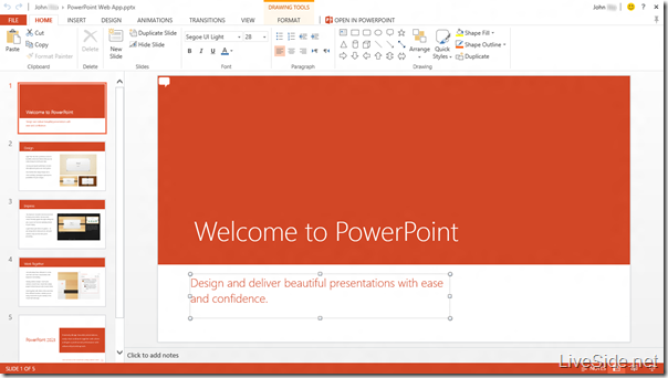 PowerPoint Web App - Edit Mode - Home