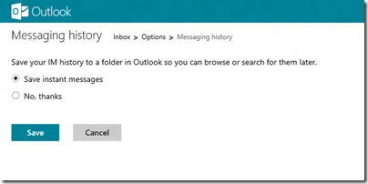 Outlook Messaging history settings