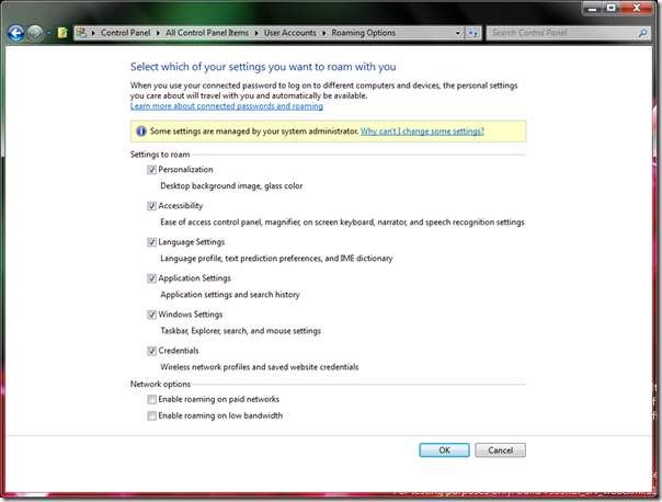 Windows 8 Roaming Options