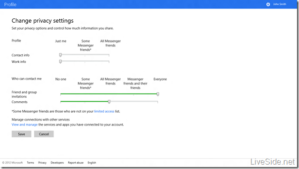 Profile - Privacy settings