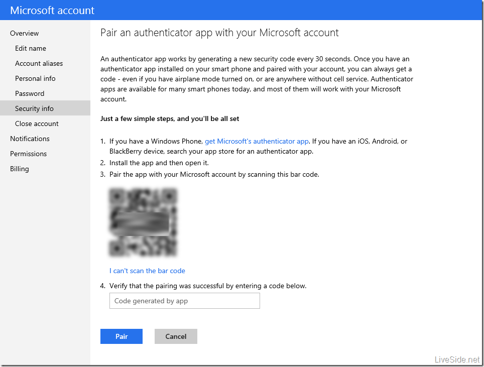 Microsoft account - Authenticator app