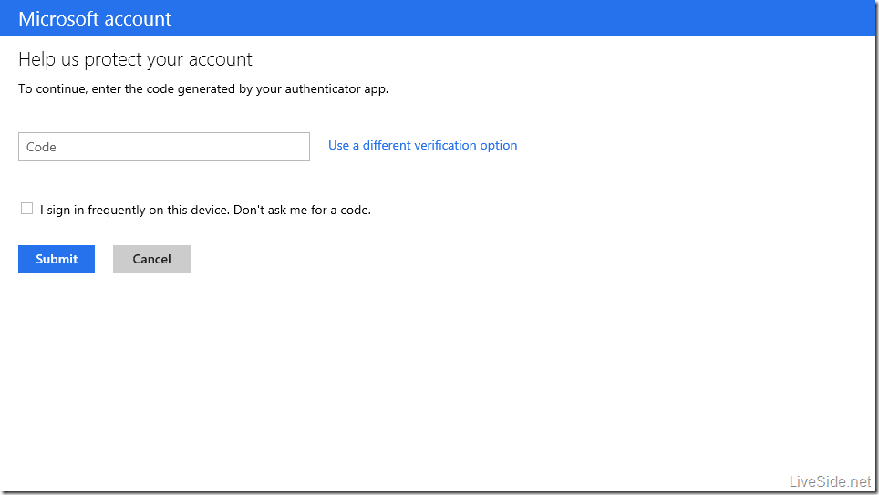 Microsoft account - Two factor authentication login