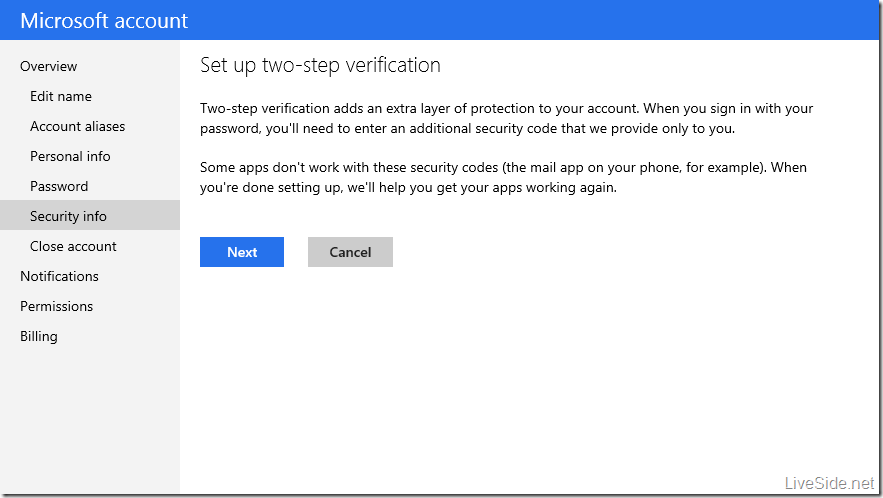Microsoft account - Two factor authentication